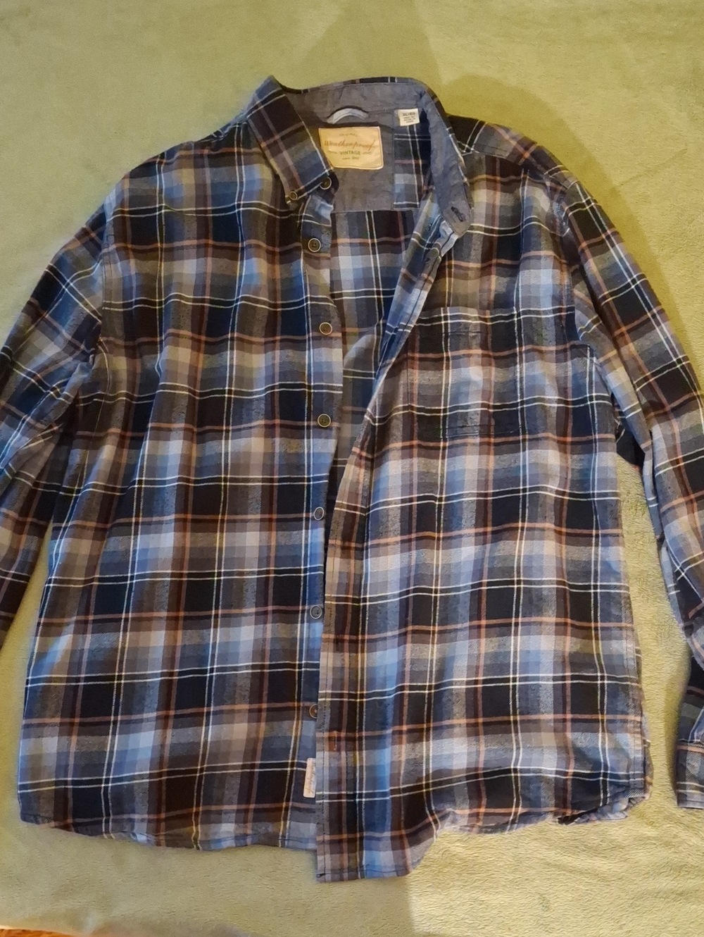 Weatherproof Men's Navy and Light Blue Plaid Button-Down Shirt